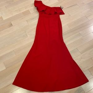 Kei Kei European red ruffle one shoulder formal evening gown dress